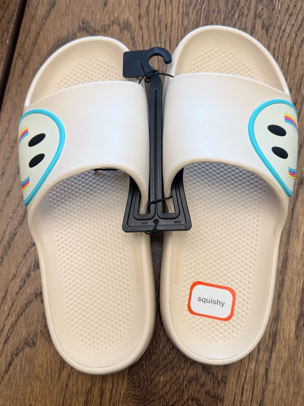 Wonder Nation Girls Icon EVA Slide Sandals Smiley Face Creamy White Size 6